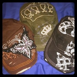 3 distressed ball caps with bling